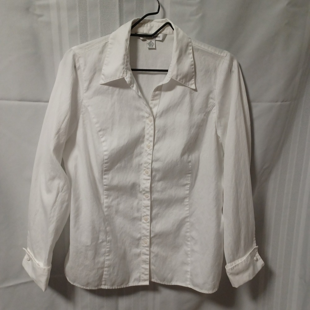 August Max Woman Button Down Womens XS White French Cuff Braid Button Cotton Top